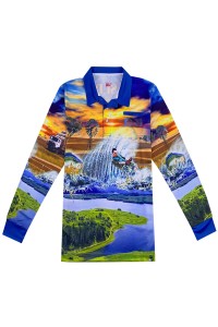 Order Men's Long Sleeve Dye Sublimation Polo Shirt Personal Design Water Sports 3 Button Chest Left Front Chest Pocket Printing Throughout Dye Sublimation Manufacturer 100%Polyester P1428 45 degree